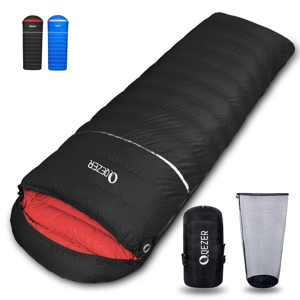 QEZER Down Sleeping Bag Winter Warmth for cold nights on backpacking trips.