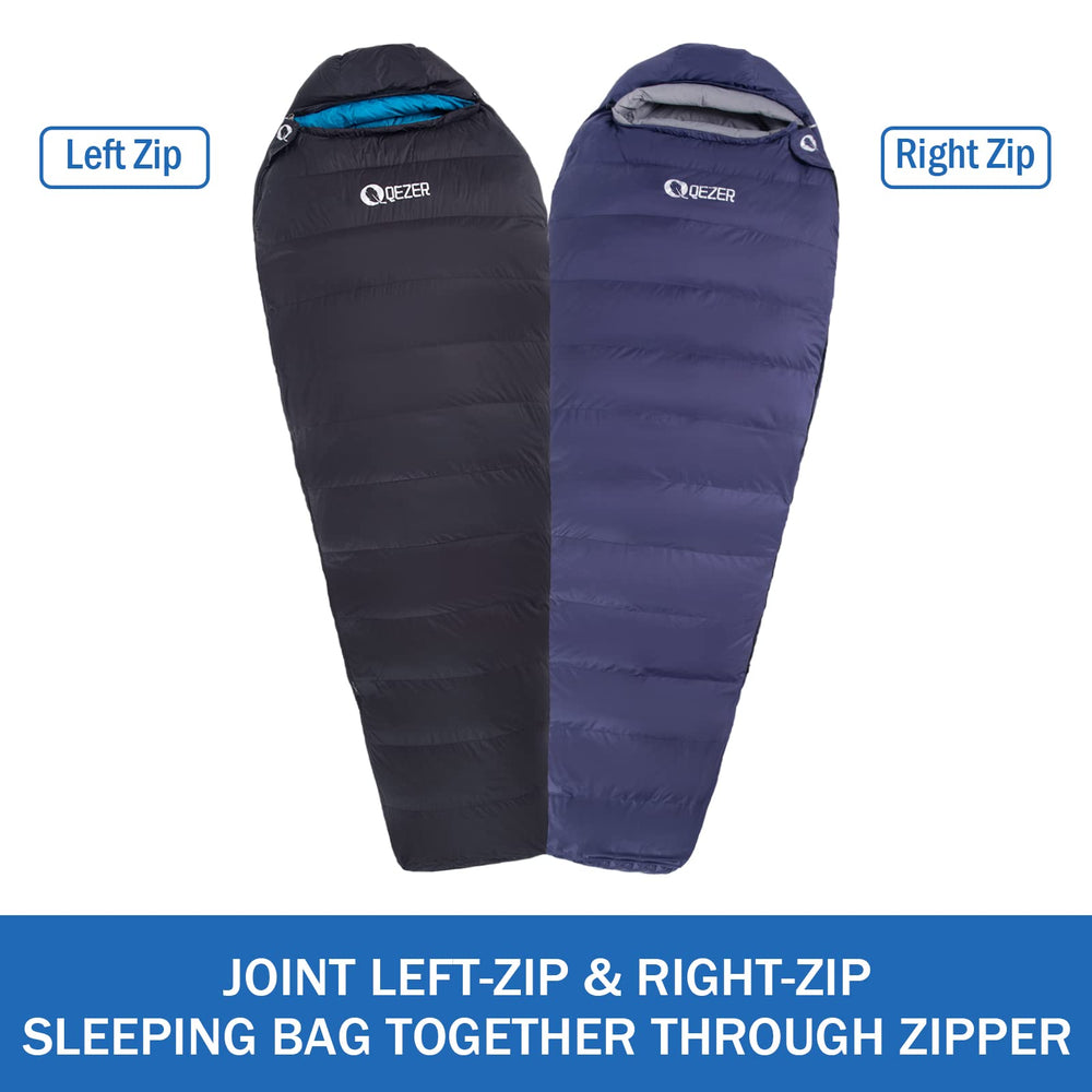 QEZER dual-zip design allows easy venting or use as a two-person bag.