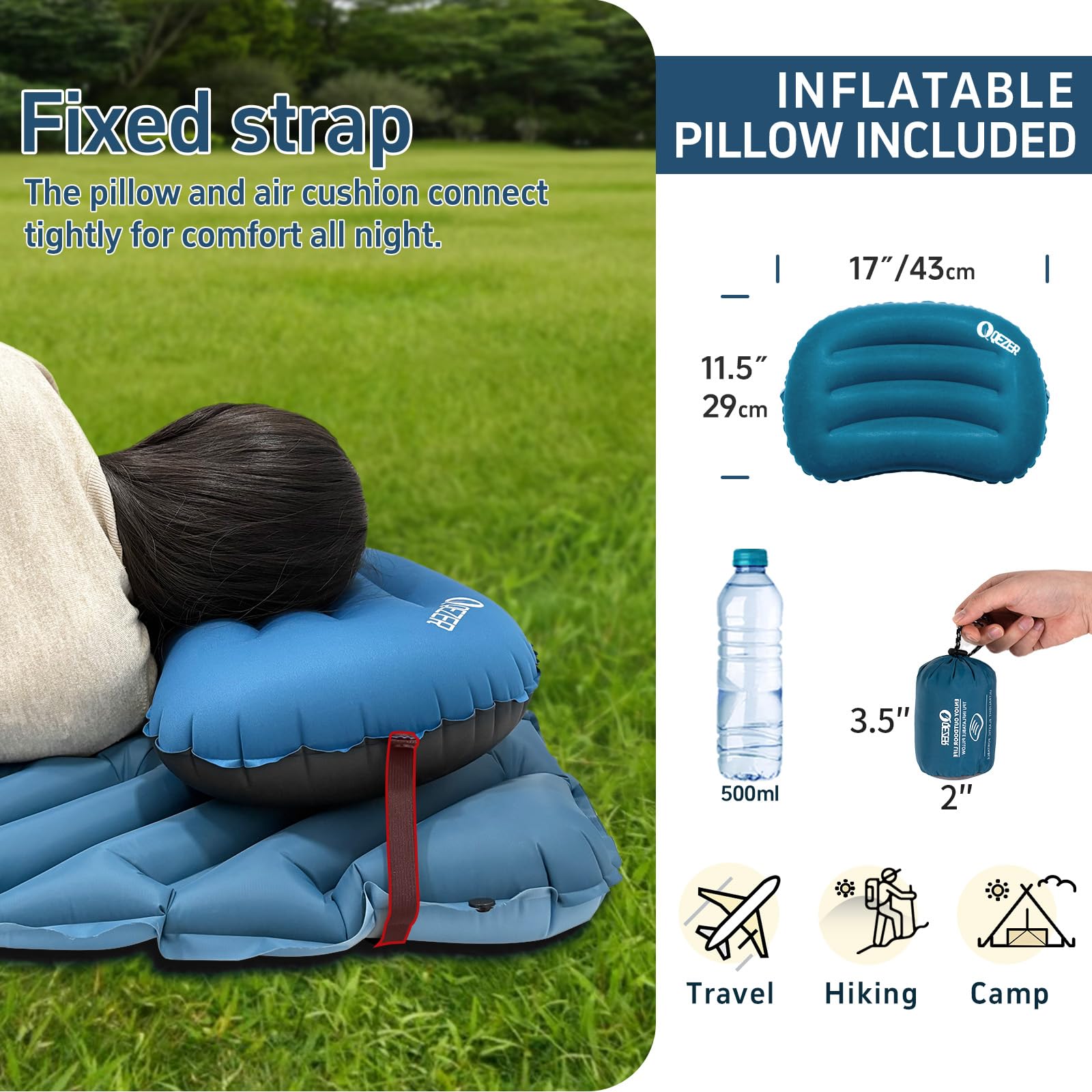 QEZER sleeping pad backcountry-ready and compact for easy backpack packing.