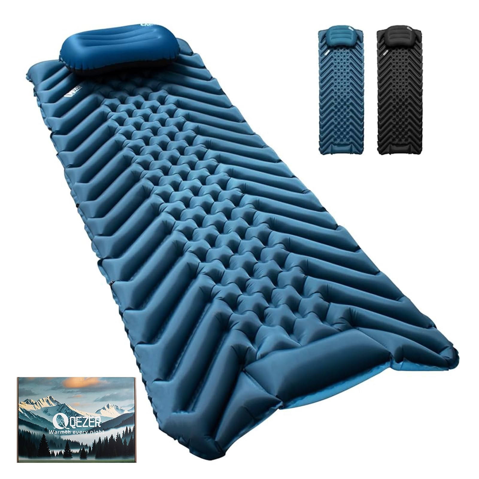 QEZER ultralight sleeping pad setup—lightweight comfort for backpacking adventures.