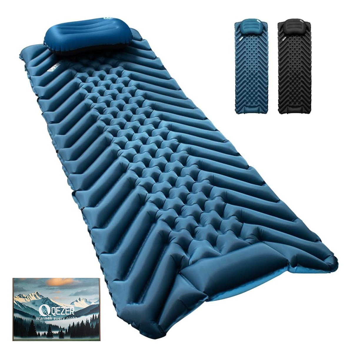 QEZER ultralight sleeping pad setup—lightweight comfort for backpacking adventures.