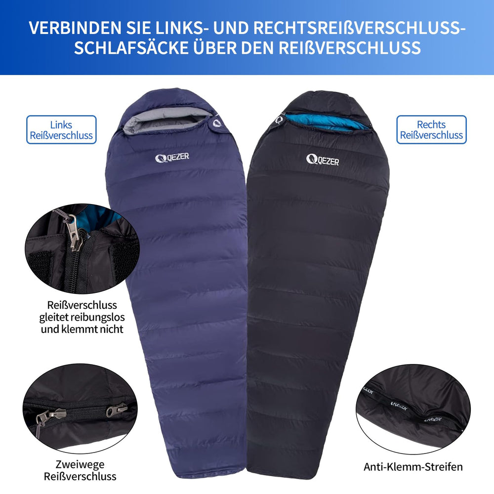 QEZER water-resistant nylon shell guards against damp camping nights.