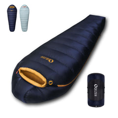 QEZER down sleeping bag graphene warmth lining for cold-weather camping.