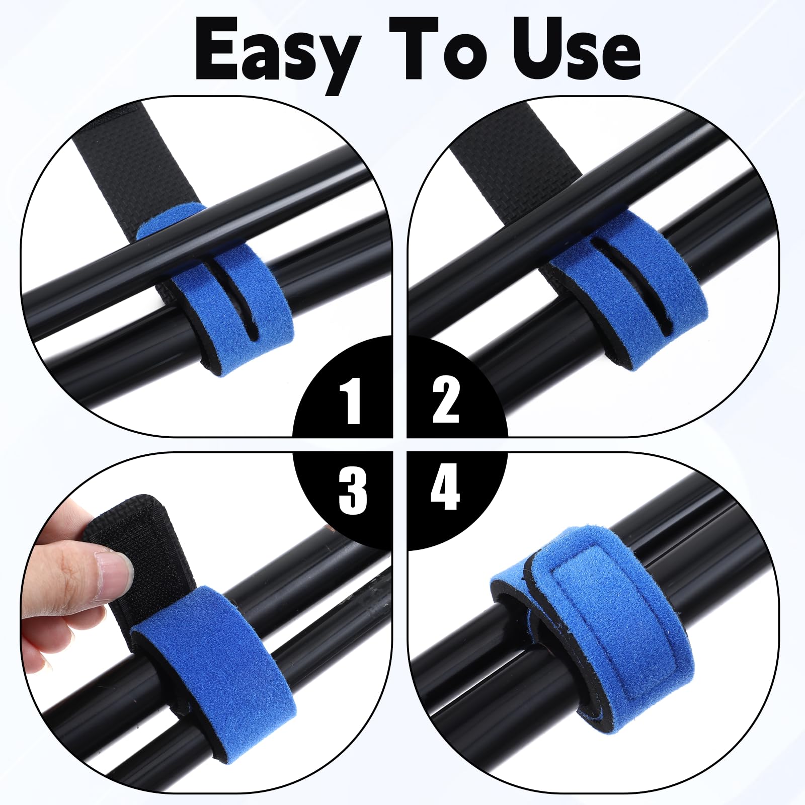 Elastic fishing rod strap showing self-adhesive closure