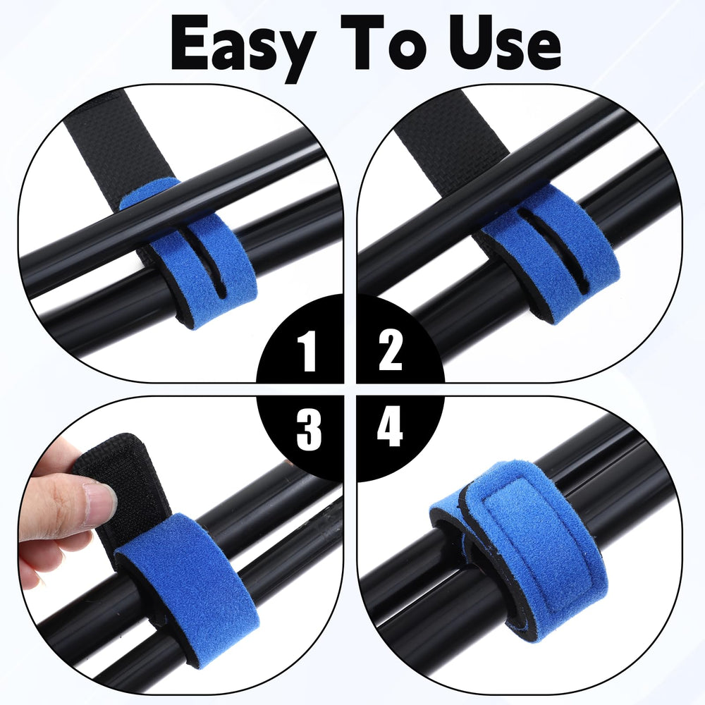 Elastic fishing rod strap showing self-adhesive closure