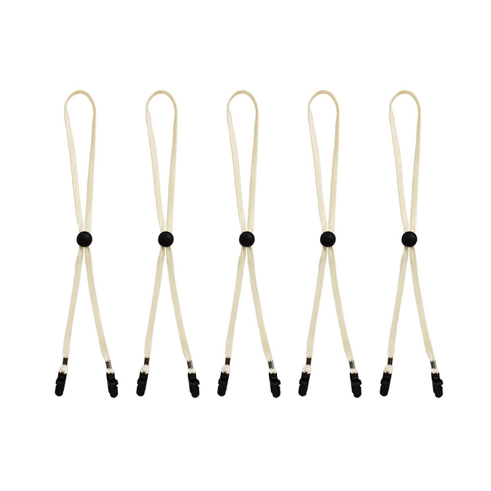 Close-up of beige adjustable hat strap clip