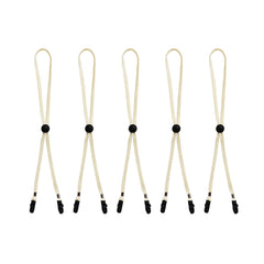 Close-up of beige adjustable hat strap clip