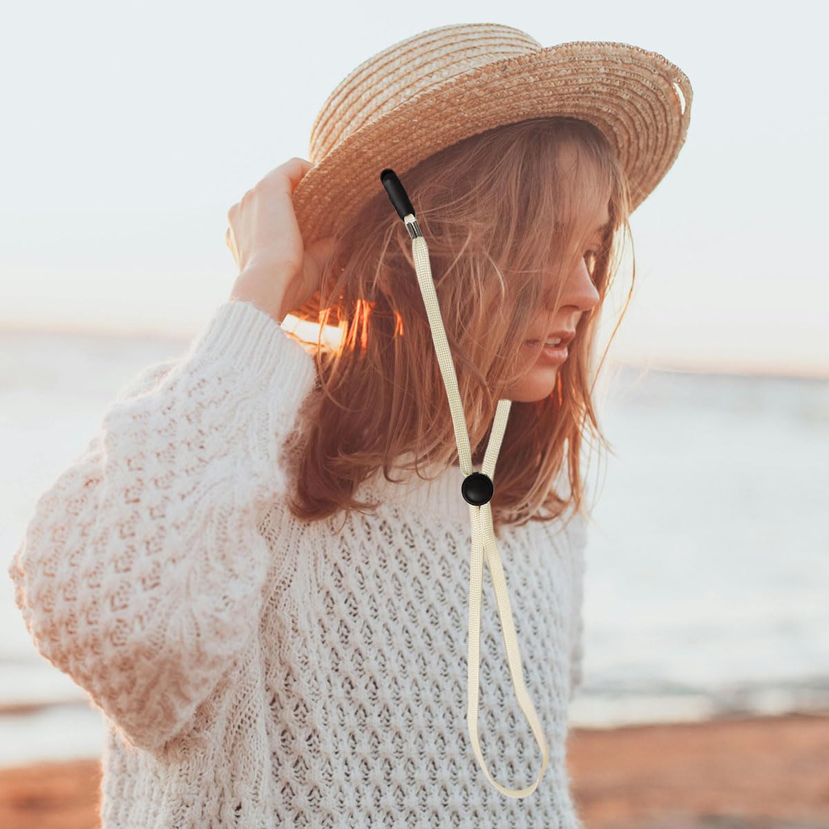 Beige hat strap clips suitable for golfing, fishing, boating
