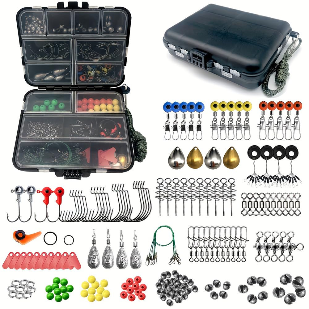 QIFEI 187-piece fishing tackle set box shows a complete starter kit for versatile freshwater and saltwater fishing.