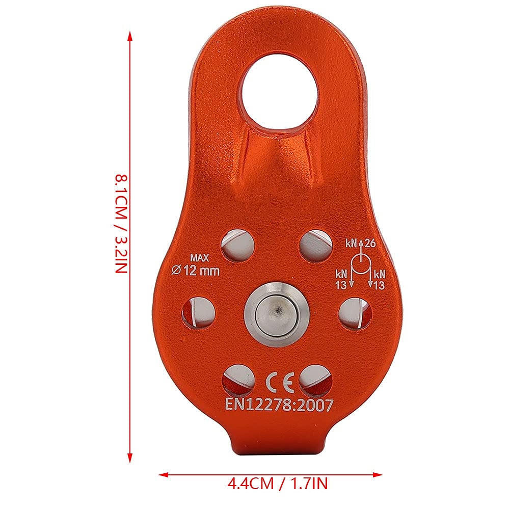 Qiilu climbing pulley 26KN rating highlights robust rope handling capability.