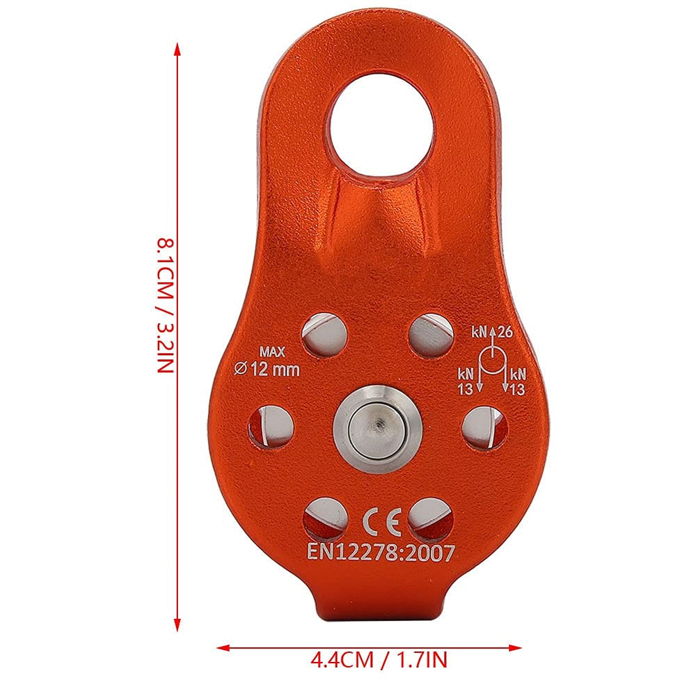 Qiilu climbing pulley 26KN rating highlights robust rope handling capability.