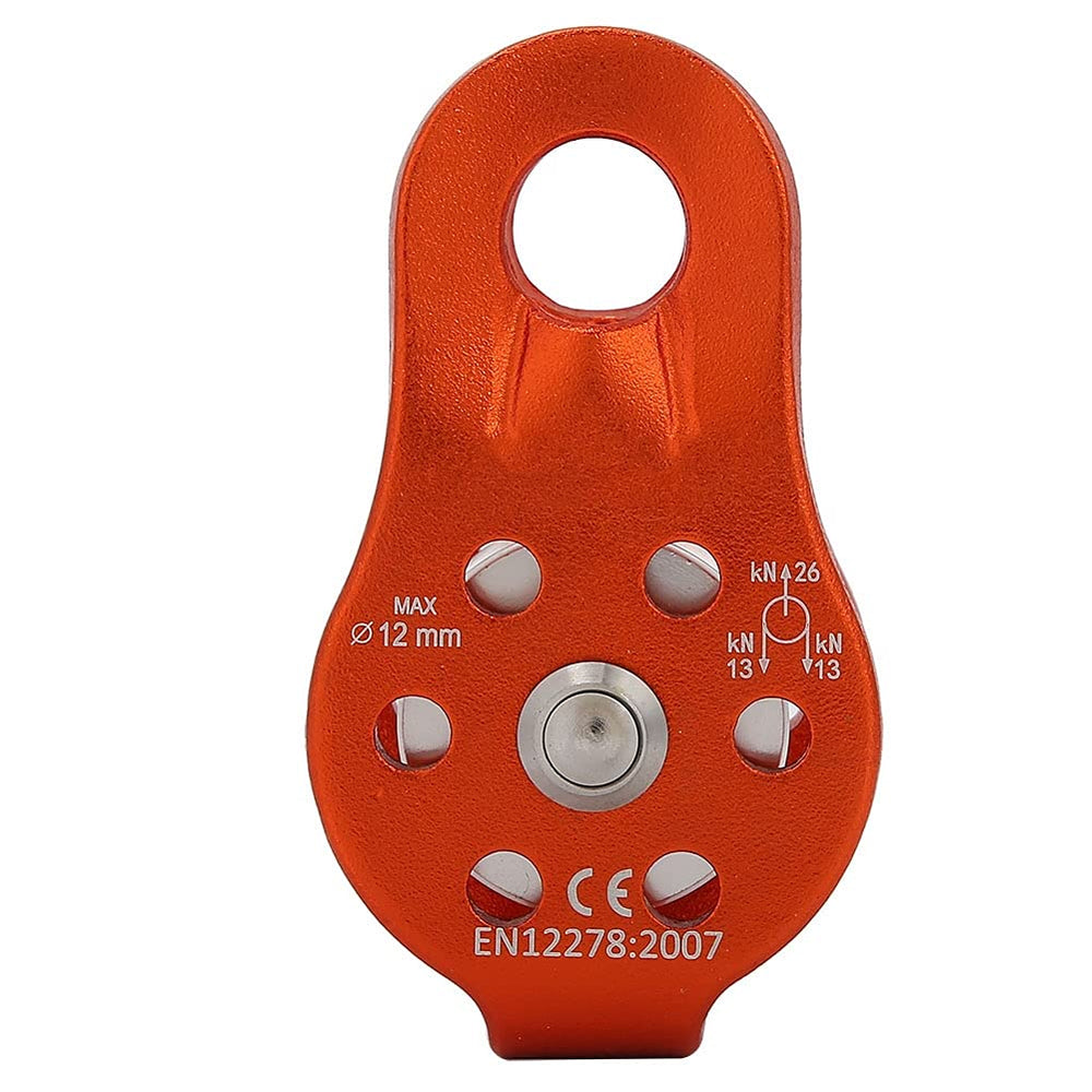 Qiilu pulley shows 12mm rope hole compatibility for standard lines.