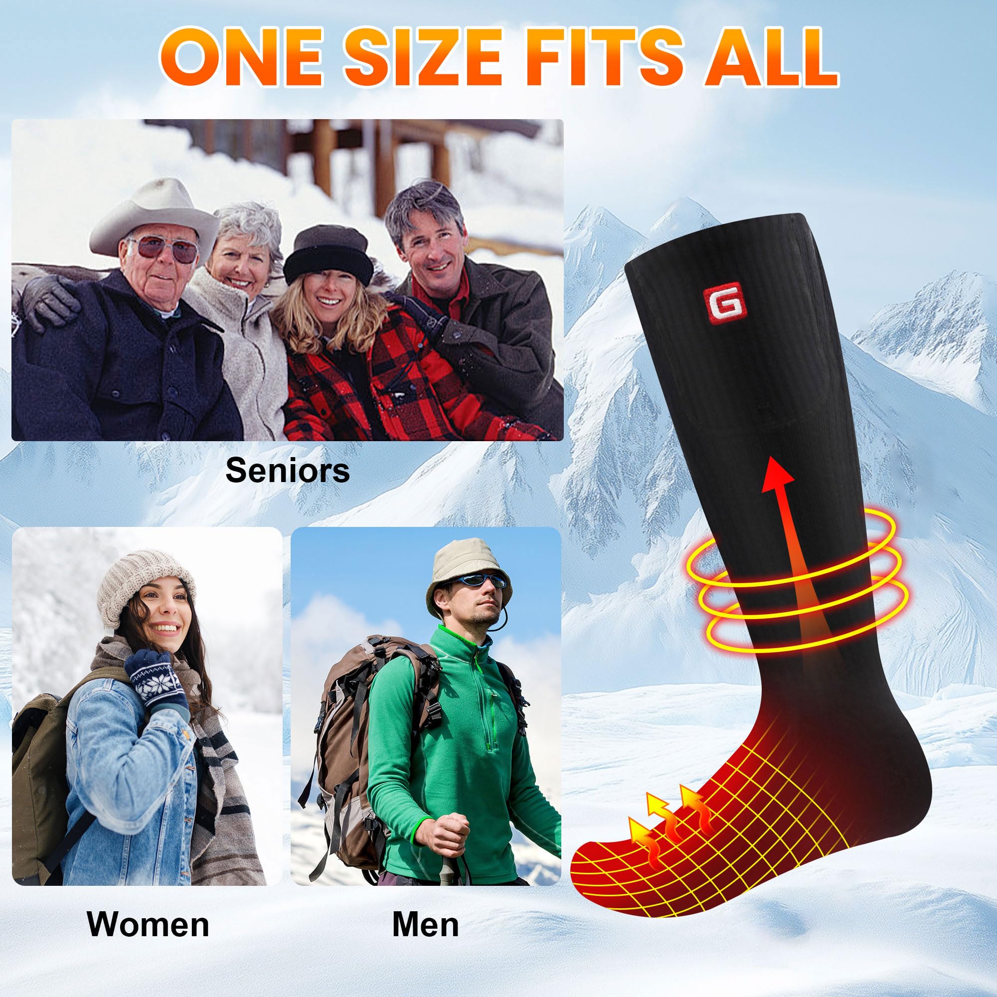QILOVE heated socks on foot demonstrate full-coverage warmth for cold hikes