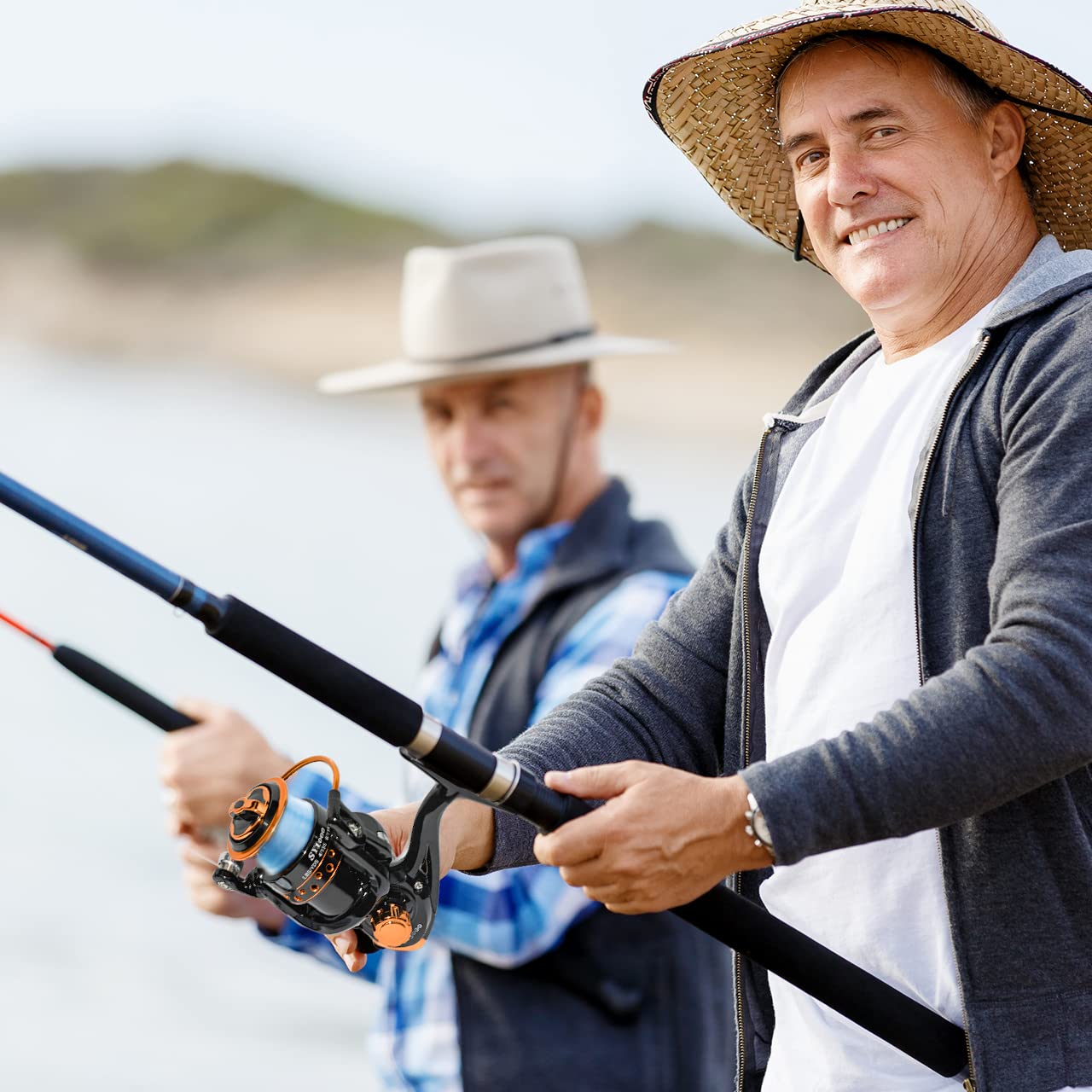 Reel mounted on rod with sturdy drag adjustment for durability
