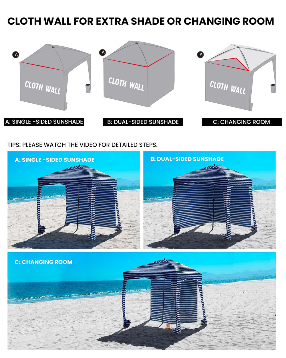 Qipi Beach Cabana changing room feature with zip closure