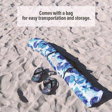 Qipi Beach Cabana includes metal pole, stakes, and sand drill for quick setup