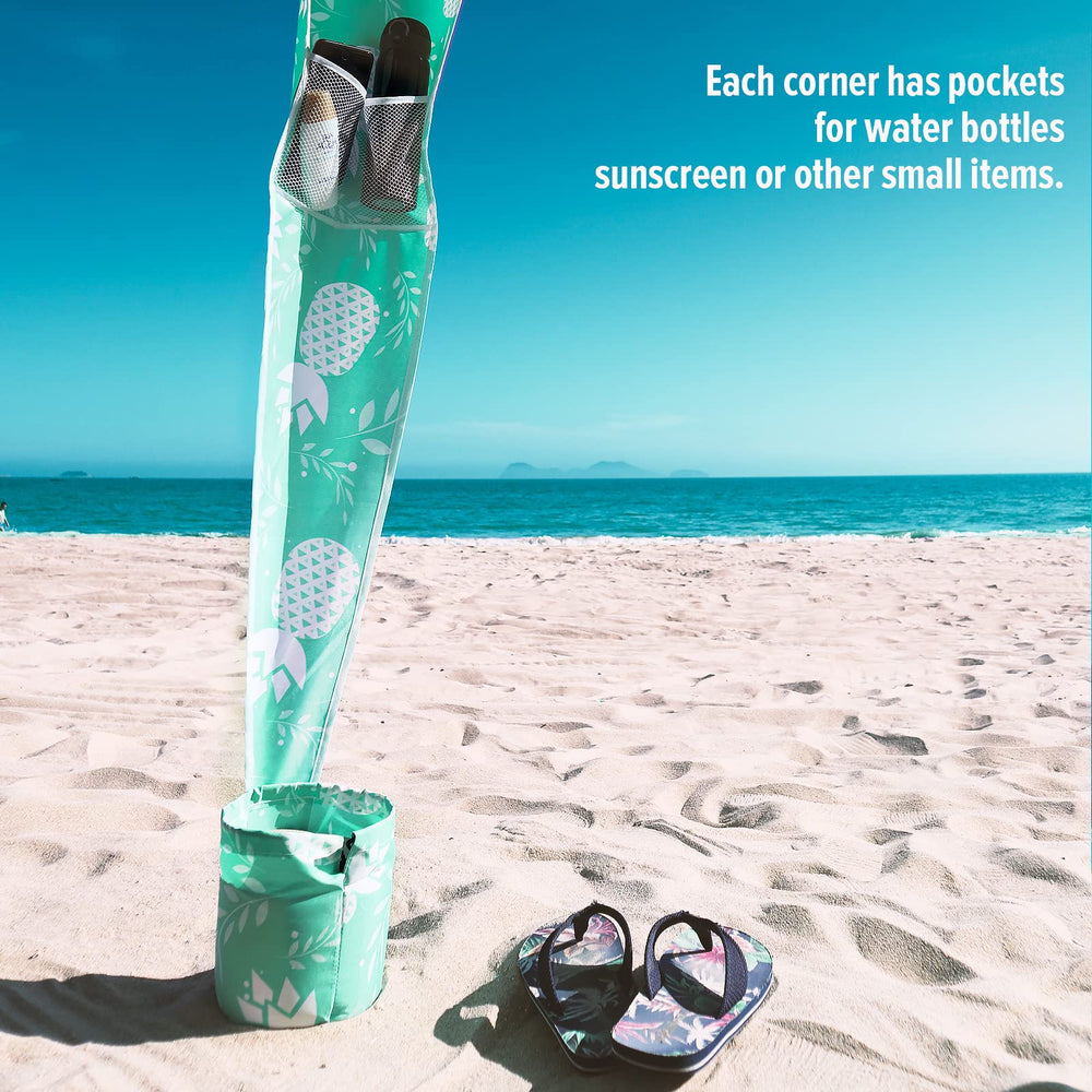 Qipi Beach Cabana sand bags and stakes for sturdy setup on sand or grass