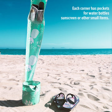 Qipi Beach Cabana sand bags and stakes for sturdy setup on sand or grass