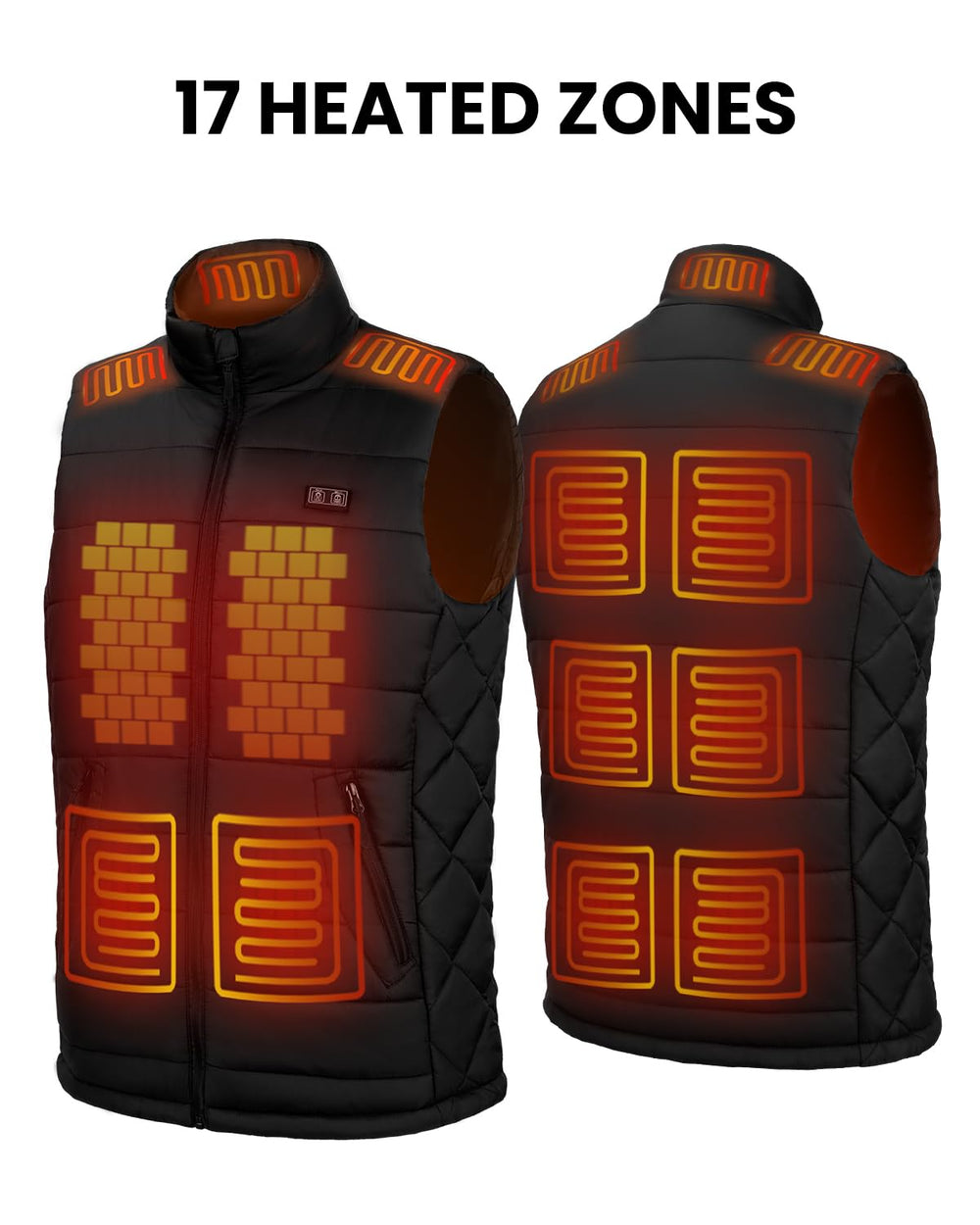 QIUJIN heated vest back view highlights 17 heating zones for full-back warmth