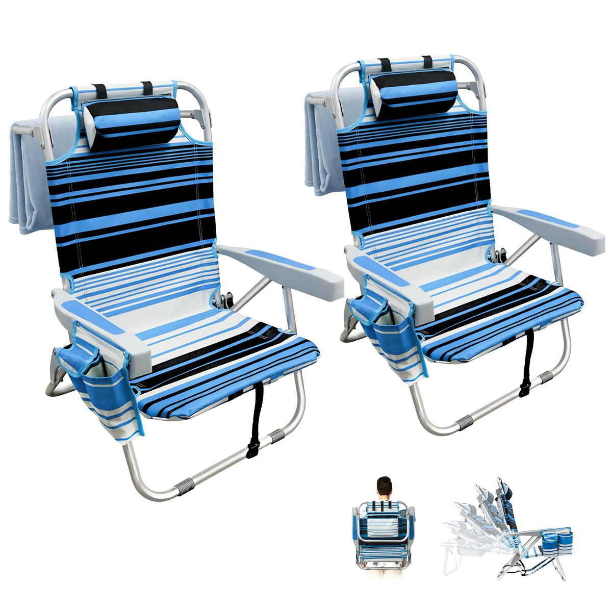 Qodia 2-pack backpack beach chairs set ready for outdoor lounging and quick setup.