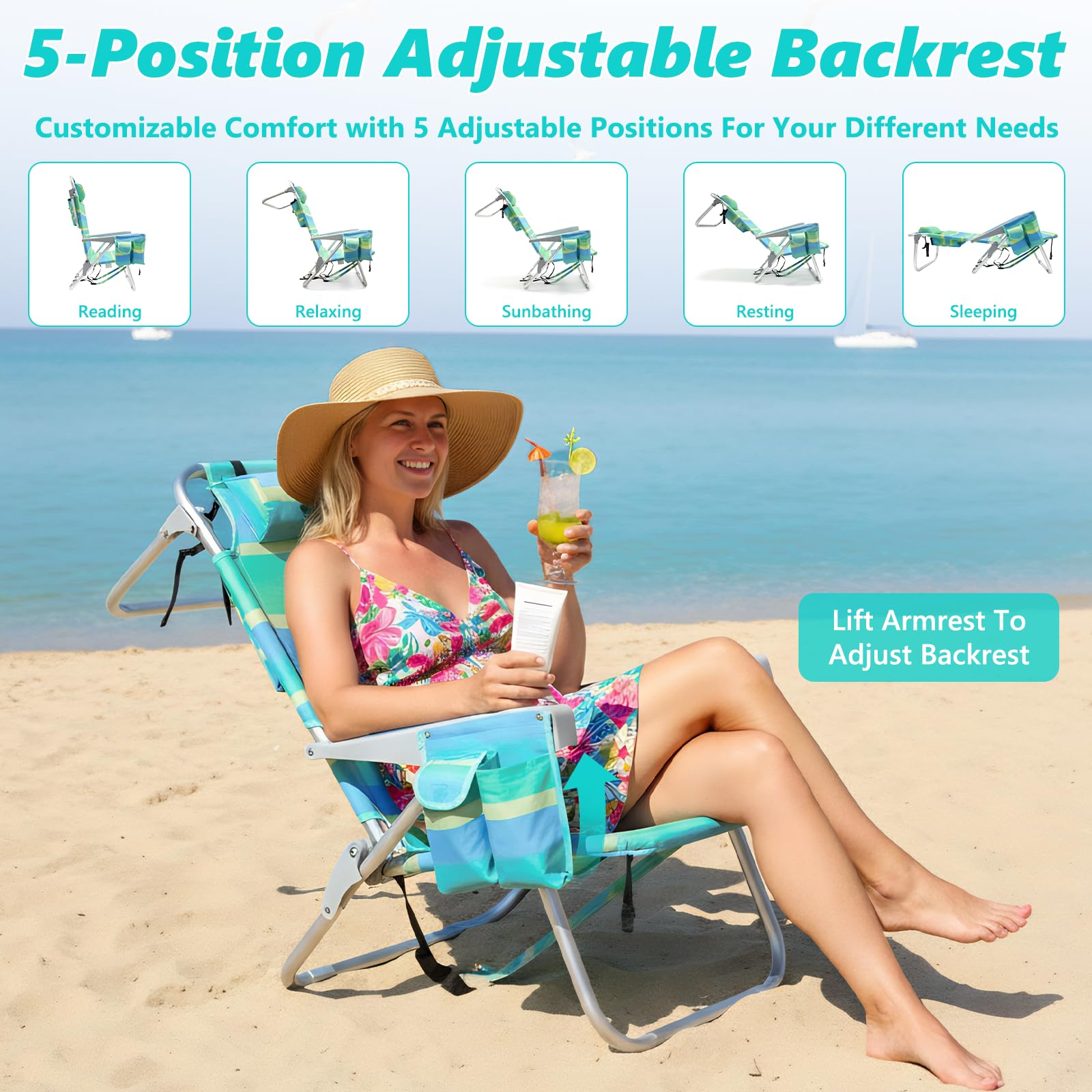 Qodia 2-Pack Low Beach Chair back pocket storage for essentials on outings