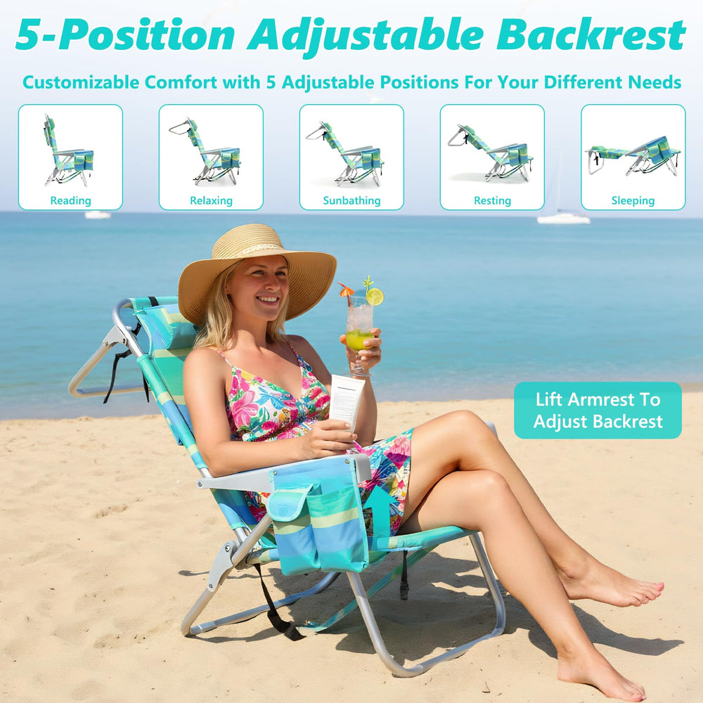 Qodia 2-Pack Low Beach Chair back pocket storage for essentials on outings