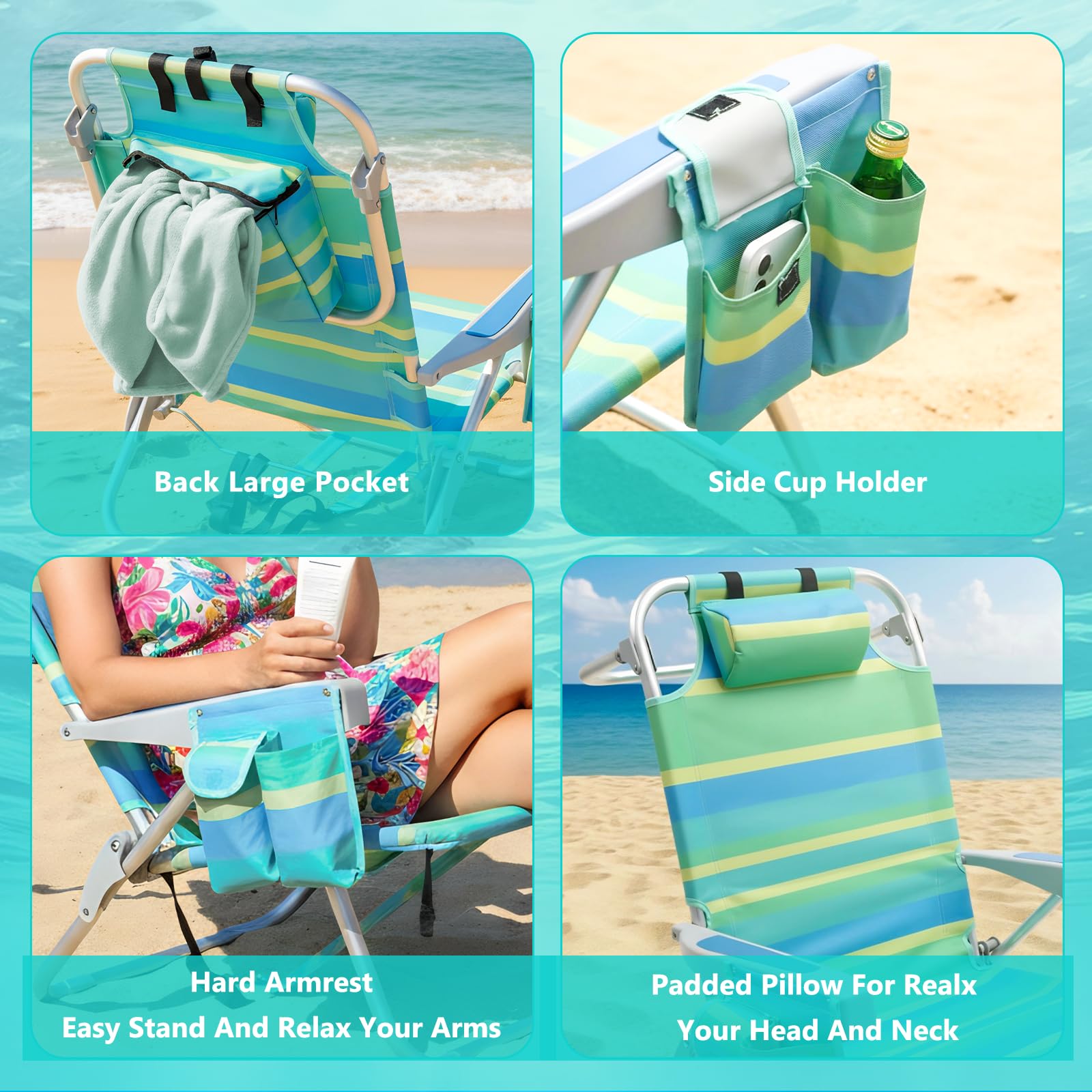Qodia 2-Pack Low Beach Chair with backpack straps for hands-free carrying