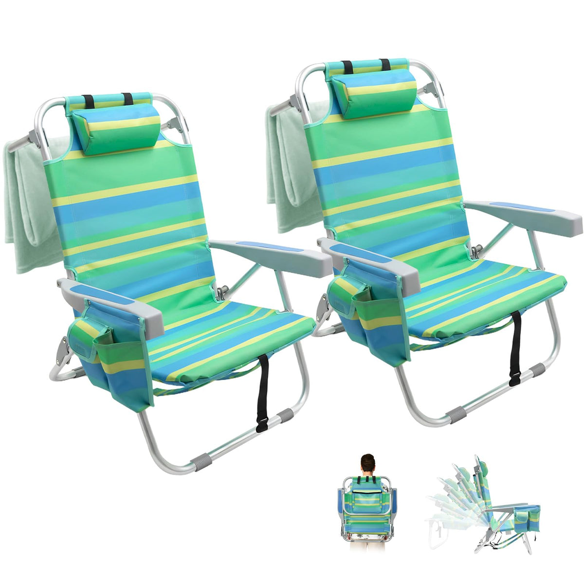 Qodia 2-Pack Low Beach Chair in full-flat recline for relaxing sunbaths