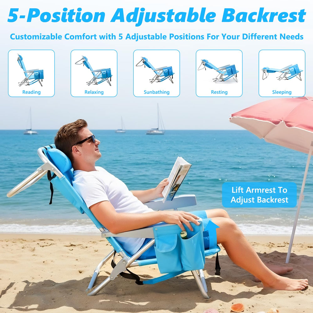 Qodia five-position recline enables customizable comfort for sunbathing.