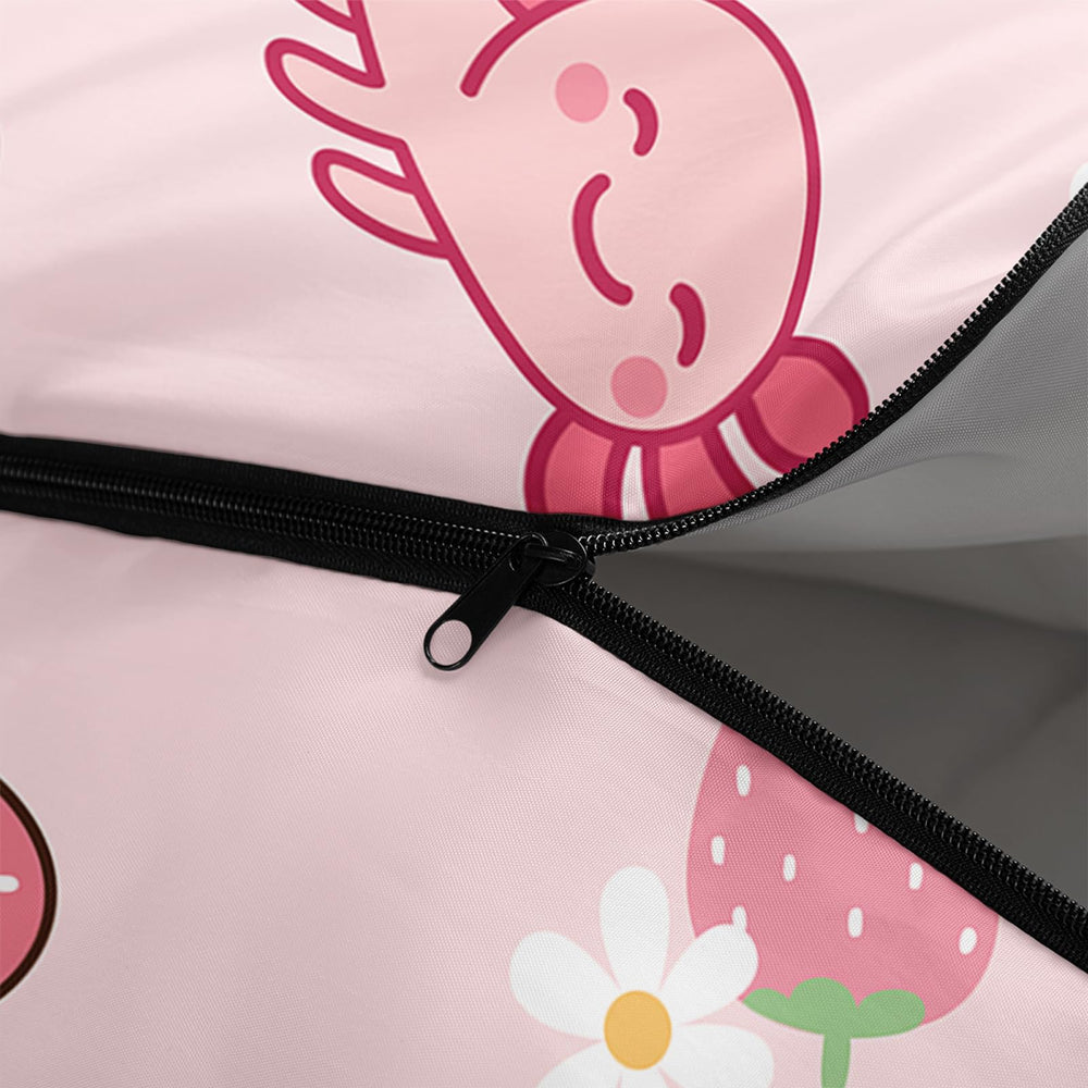 QOOMO Axolotl Strawberry sleeping bag foot zipper enables airflow