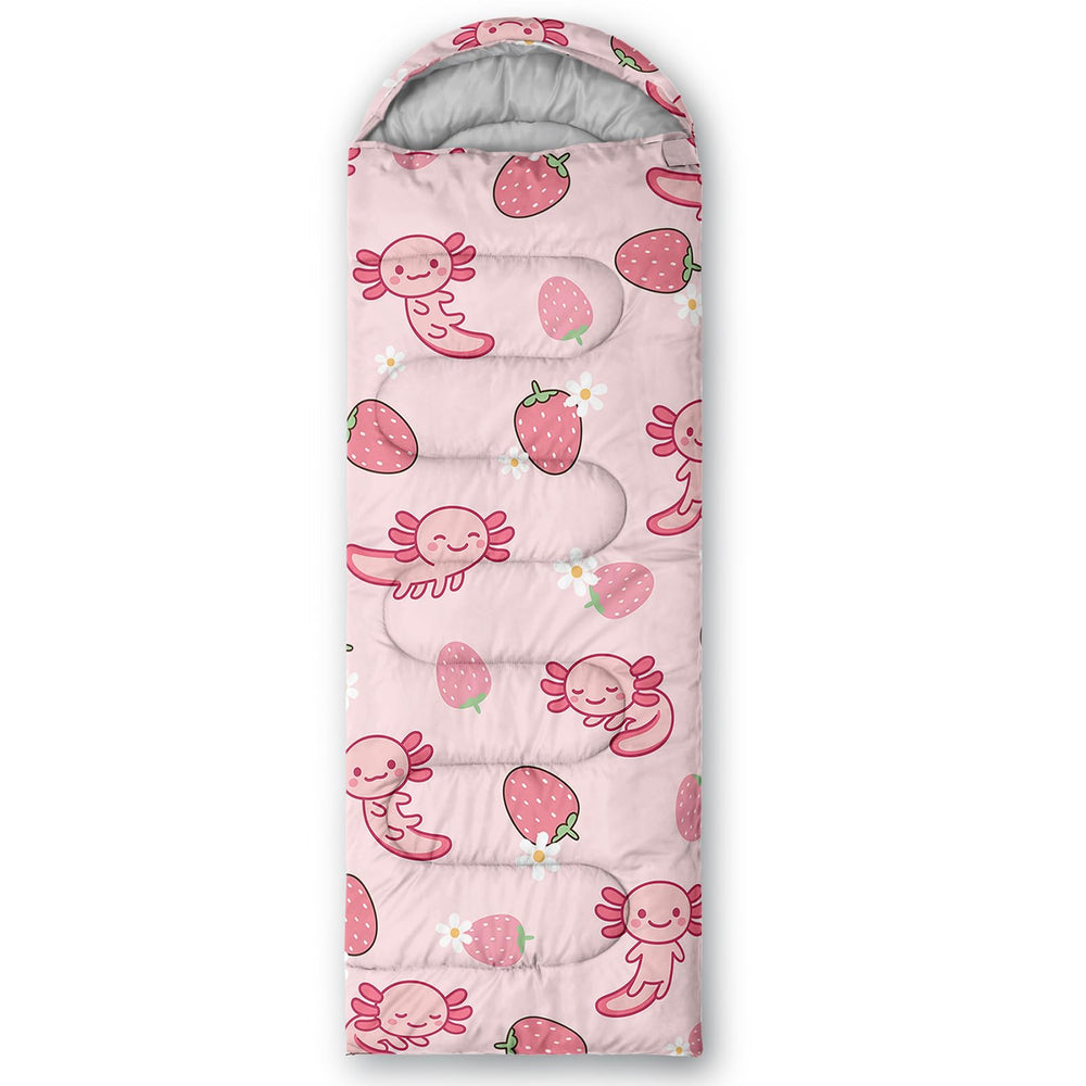 QOOMO Axolotl Strawberry sleeping bag weighs 3 lbs