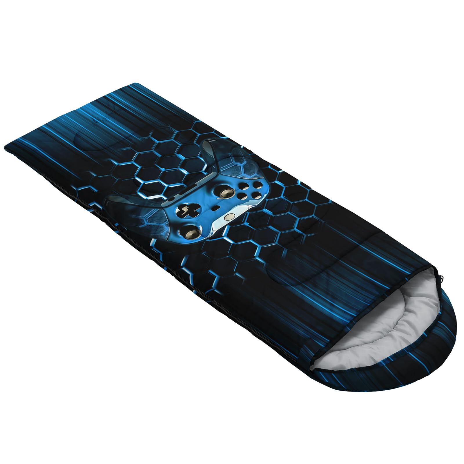 QOOMO blue sleeping bag packs small for easy transport during trips