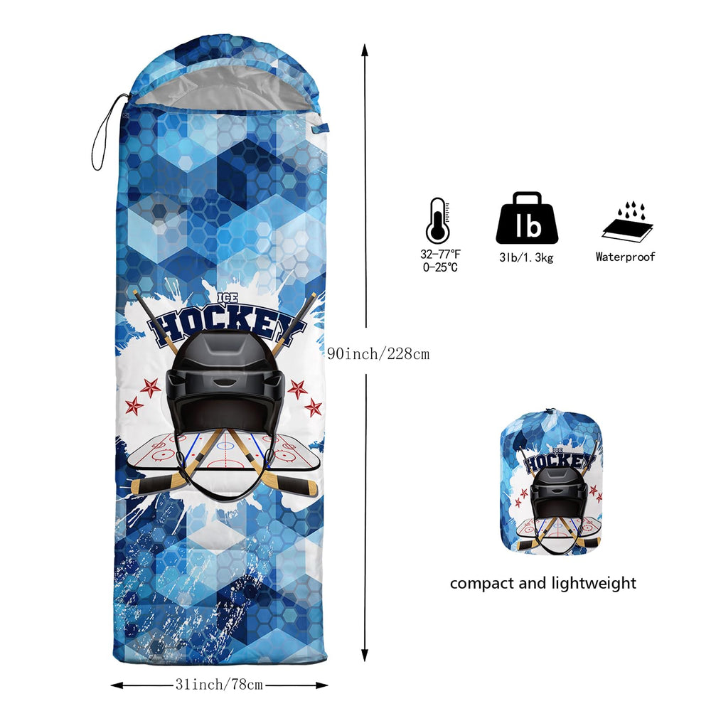QOOMO blue honeycomb hockey sleeping bag lightweight at 3 lbs for backpacking.