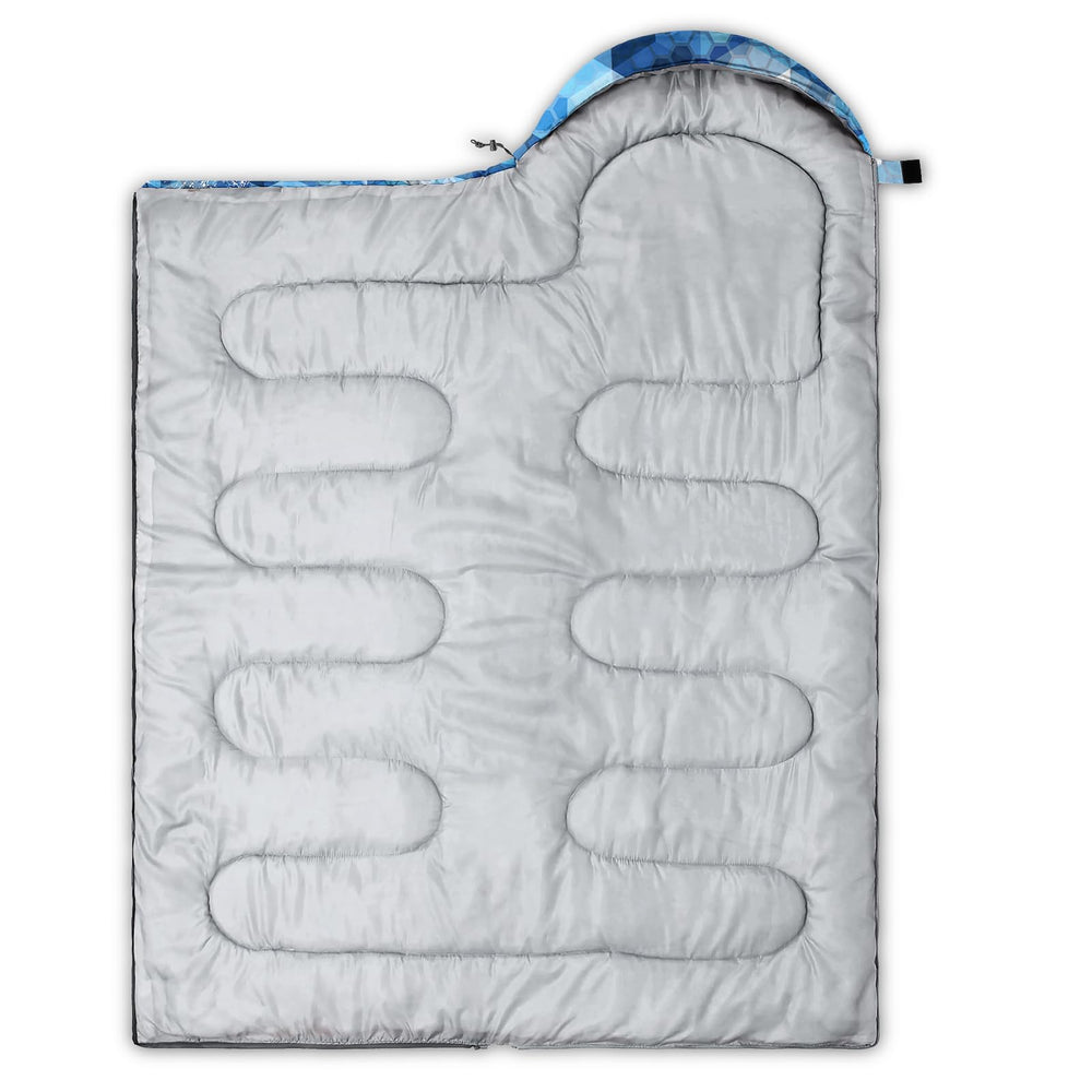 QOOMO blue honeycomb hockey sleeping bag outer material offers breathable protection.