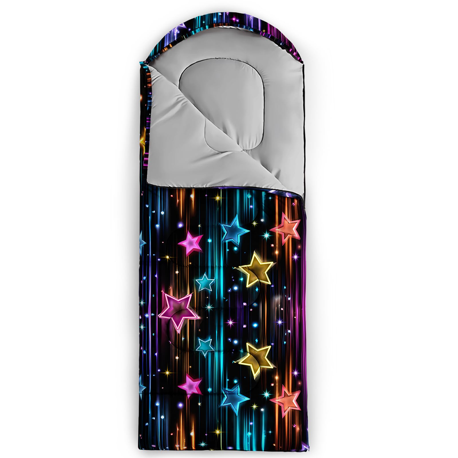 QOOMO Color Star sleeping bag with zipper at foot for airflow control.