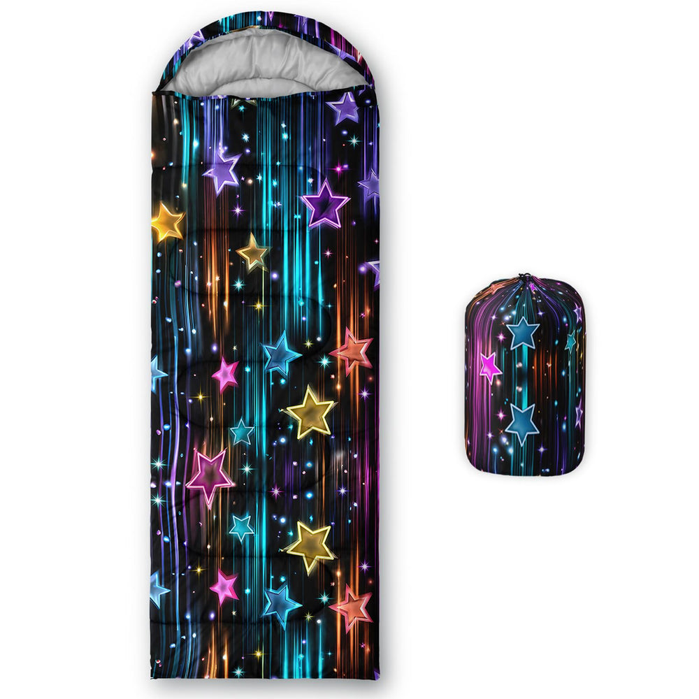 QOOMO Color Star sleeping bag close-up of hood and drawstring for snug warmth.