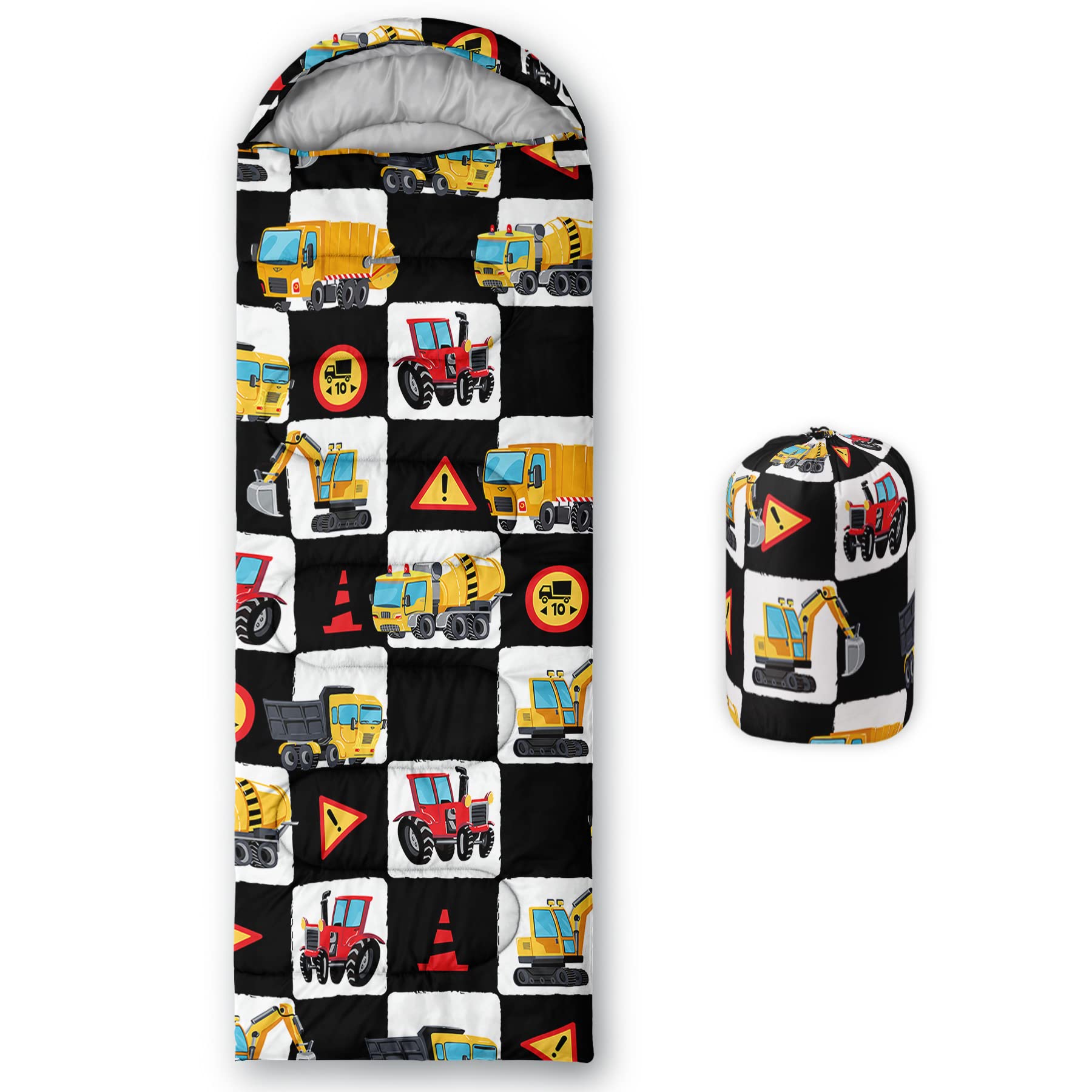 QOOMO construction truck sleeping bag design adds playful family camping appeal.
