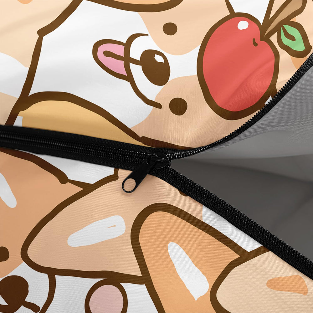 QOOMO corgi print sleeping bag laid flat to show generous size for adults and kids