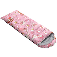 QOOMO Cowgirl-printed sleeping bag foot zip allows adaptable ventilation.