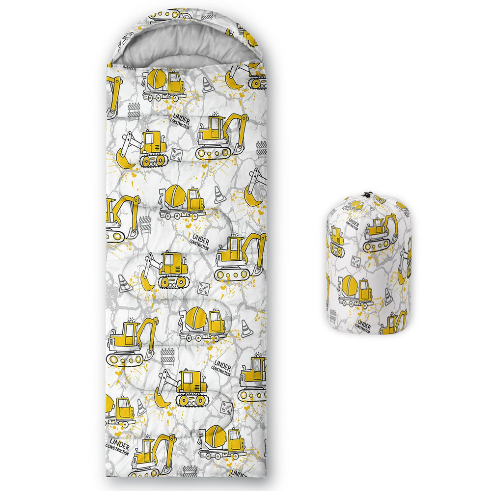 QOOMO Excavator Trucks sleeping bag opened to show 31x90 inch size for camping warmth