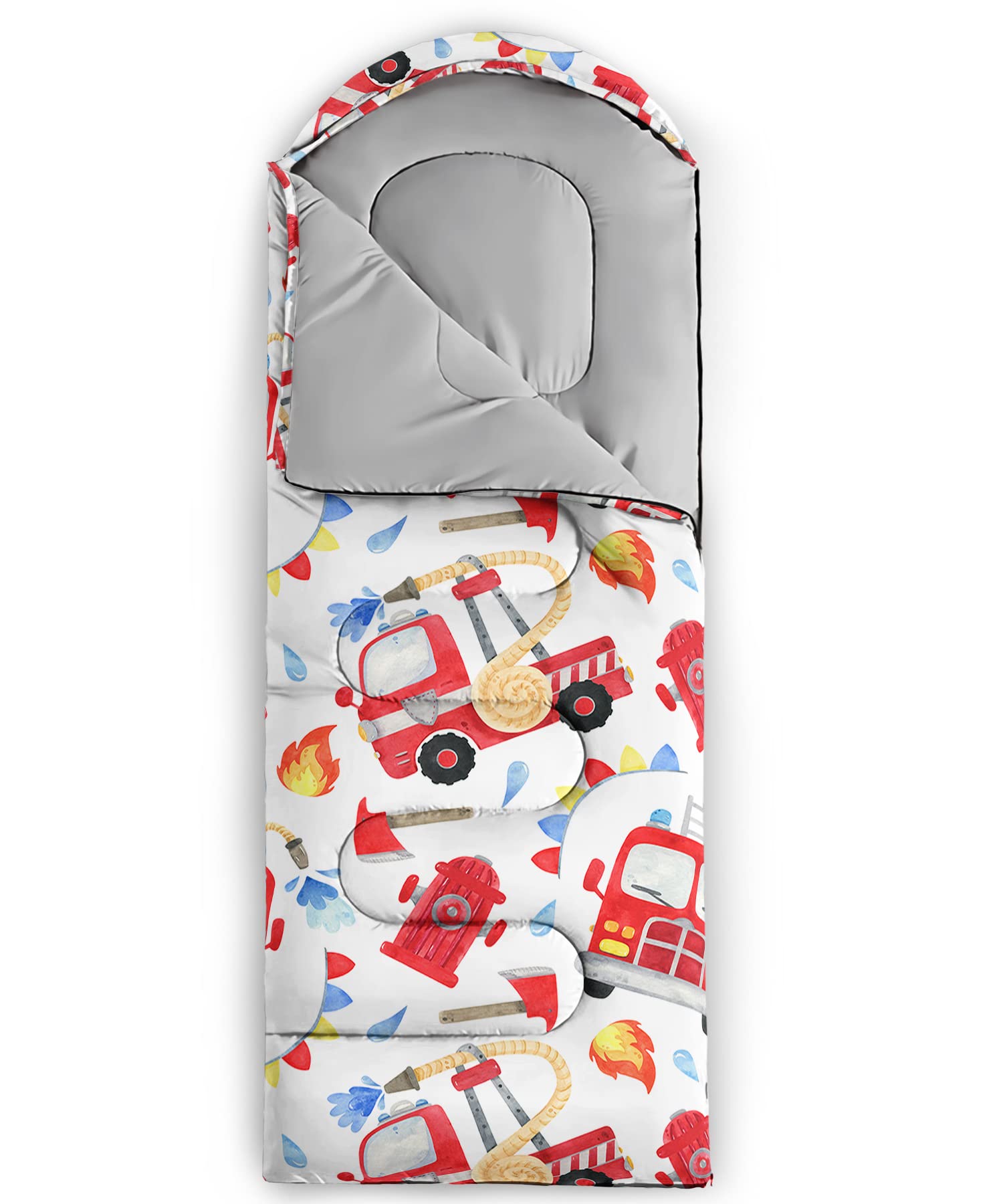 QOOMO Fire Truck sleeping bag folded compact demonstrates portability for trips