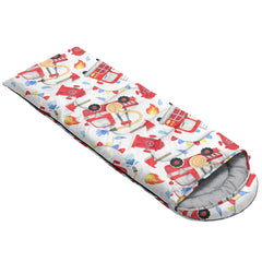 QOOMO Fire Truck sleeping bag hood drawstring detail indicating snug warmth