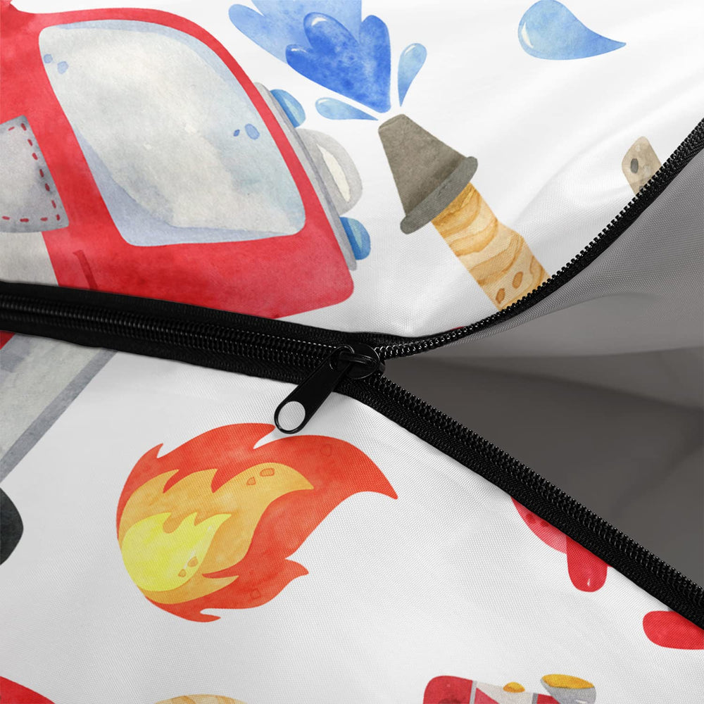 QOOMO Fire Truck sleeping bag microfiber-fill closeup emphasizing light warmth