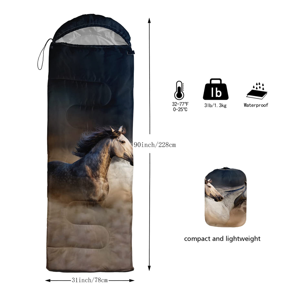 QOOMO horse-printed sleeping bag hood drawstring keeps warmth during chilly nights