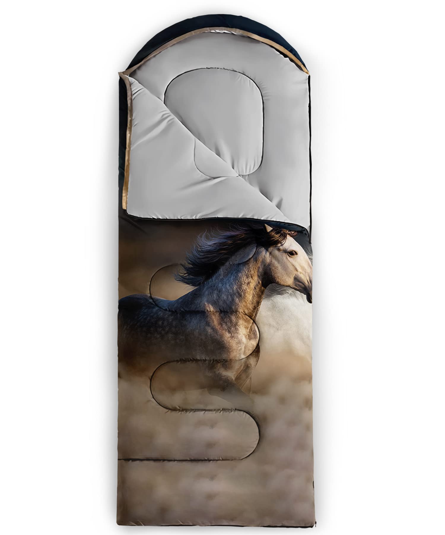 QOOMO horse-printed sleeping bag three-season design supports 32℉-77℉ warmth