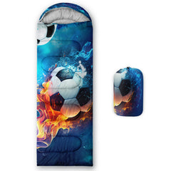 QOOMO Ice Fire Football sleeping bag front view for camping comfort