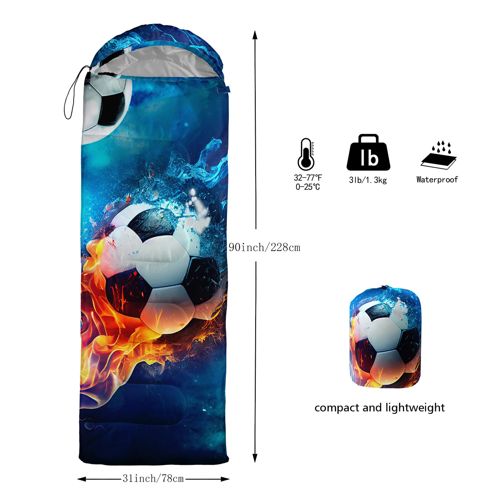 QOOMO Ice Fire Football sleeping bag outdoors usage in camp