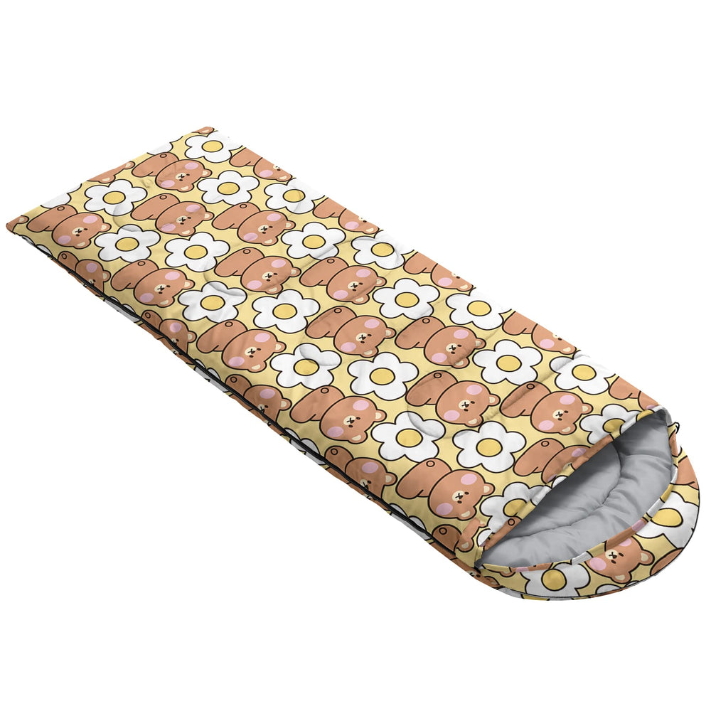 QOOMO kawaii bear sleeping bag compact pack size for travel