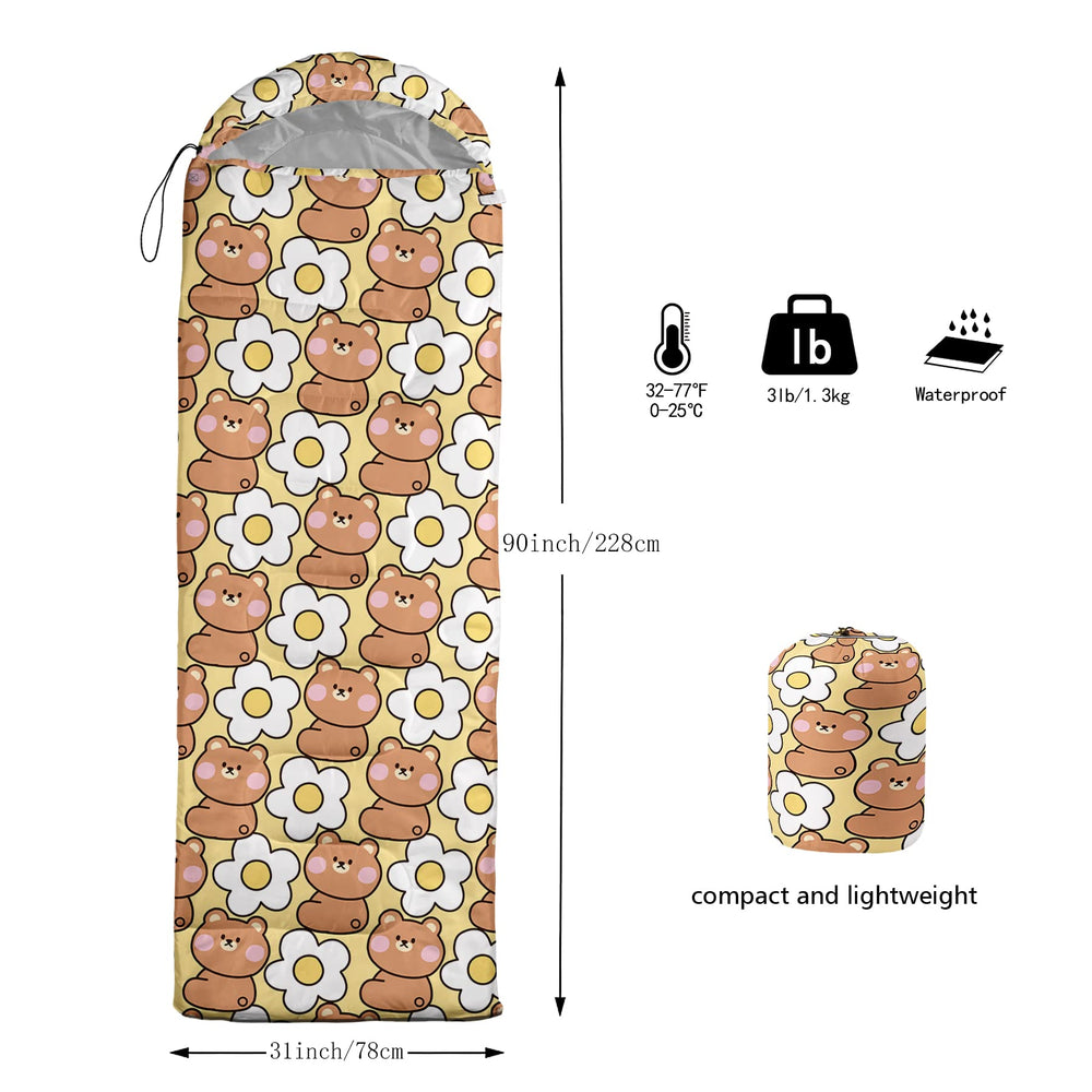 QOOMO kawaii bear sleeping bag hood drawstring detail for snug warmth