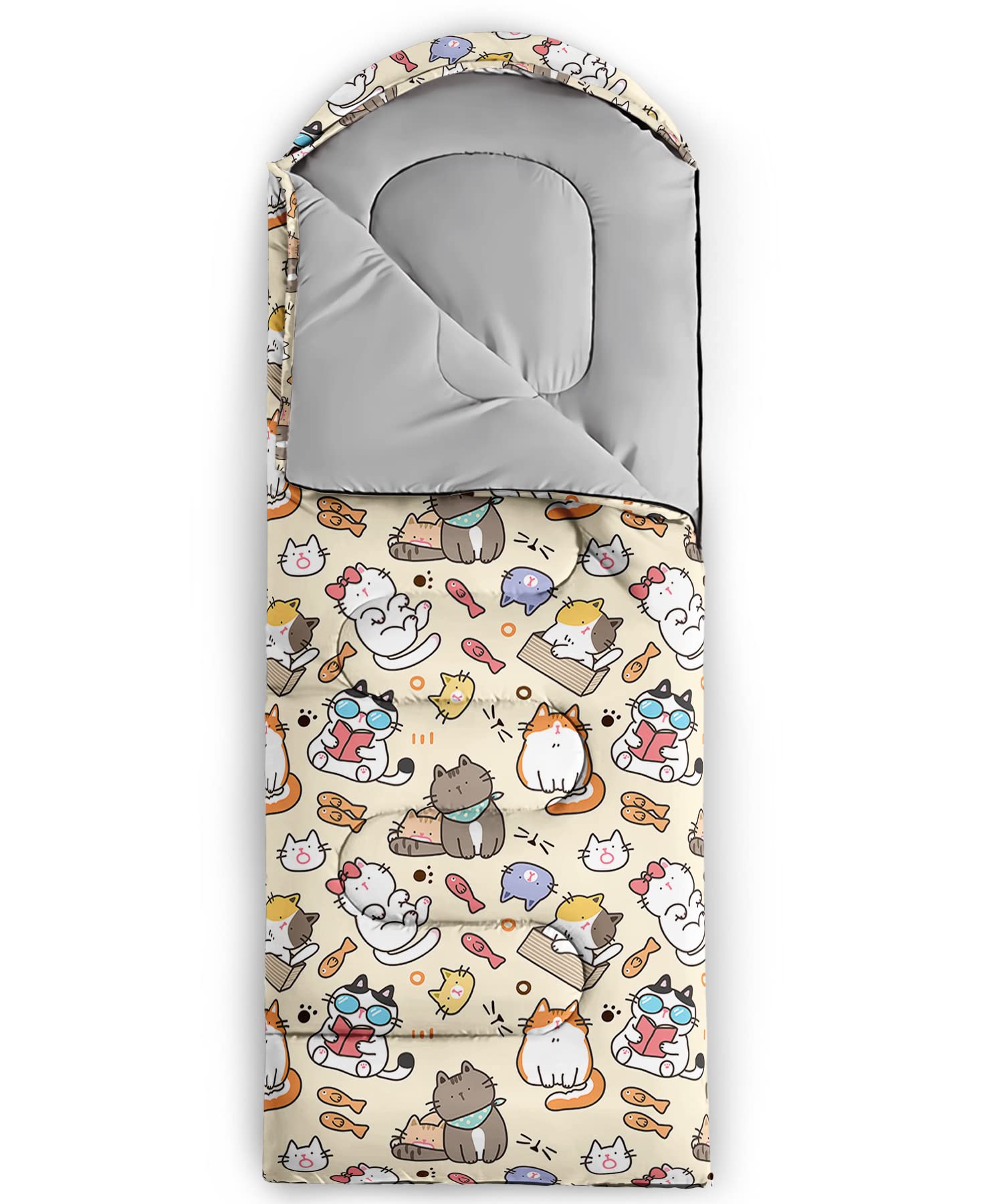 QOOMO kawaii cat sleeping bag foot zipper for adjustable airflow